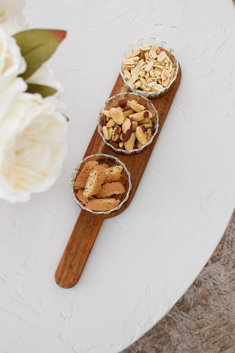 Plateaux en bois d'acacia avec récipient en verre