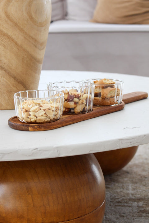 Plateaux en bois d'acacia avec récipient en verre