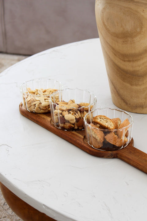 Plateaux en bois d'acacia avec récipient en verre