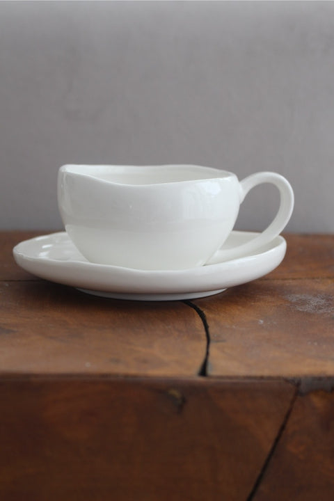 Ensemble 6 Tasses + Sous-tasses – Porcelaine Blanche Barles Forme Organique