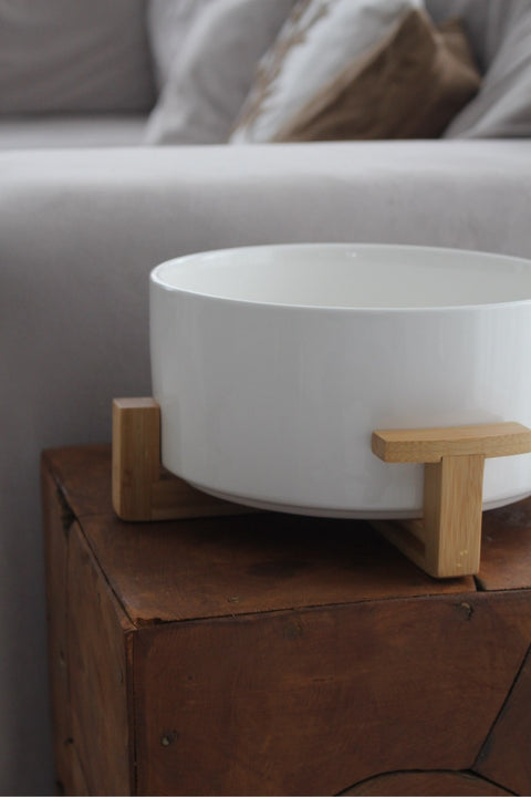Saladier en Porcelaine Blanche avec Support en Bois – Ø21,5 cm