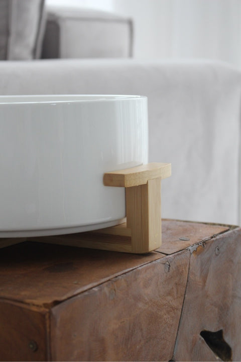 Saladier en Porcelaine Blanche avec Support en Bois – Ø21,5 cm