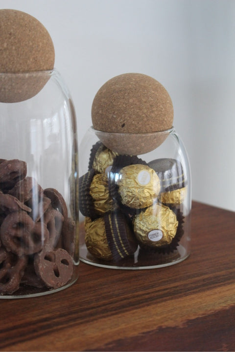 Ensemble de 3 Bocaux en Verre avec Couvercles Boule en Liège – 400 ml / 700 ml / 950 ml