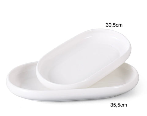 Plats ovales Bondy en céramique blanche brillante – Ensemble de 2