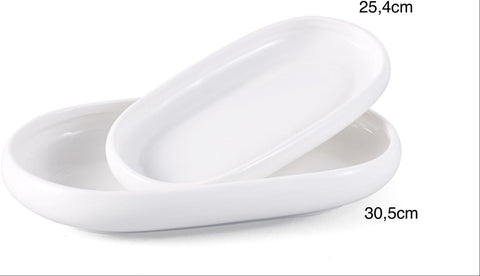 Plats ovales Bondy en céramique blanche brillante – Ensemble de 2