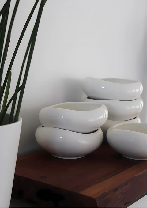 Ensemble de 6 Bols Barles en Porcelaine Blanche – Forme Organique Ø15 cm