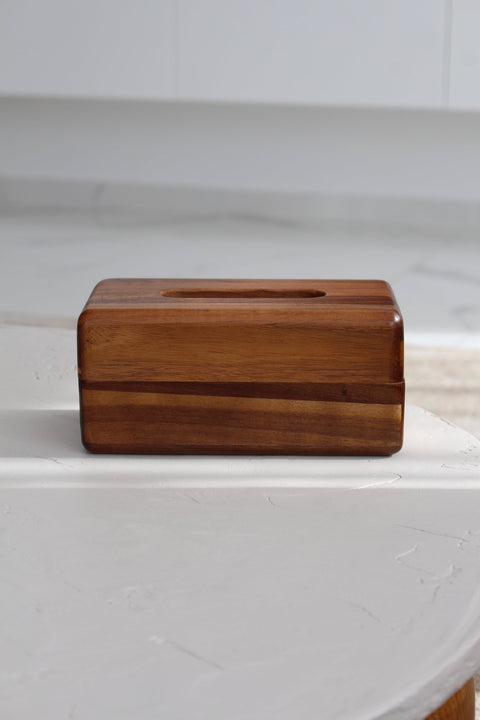 Boîte à mouchoirs en bois d'Acacia — format compact - Ena Home