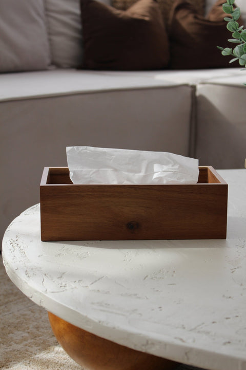 Boîte à mouchoirs en bois d'Acacia — grand format - Ena Home
