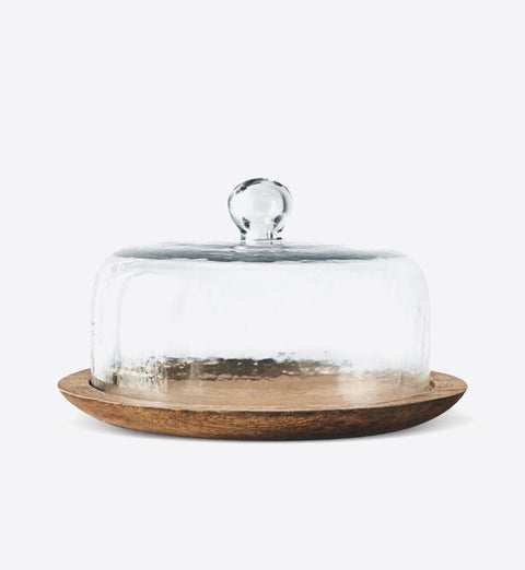 Cloche en bois d'acacia MONO avec couvercle en verre borosilicate martelé Ø 31 cm - Ena Home