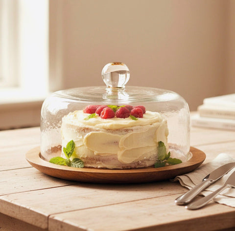 Cloche en bois d'acacia MONO avec couvercle en verre borosilicate martelé Ø 31 cm - Ena Home