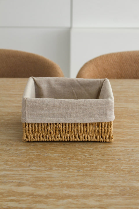 Corbeille Carrée -BOHO- avec Doublure en Lin - Ena Home