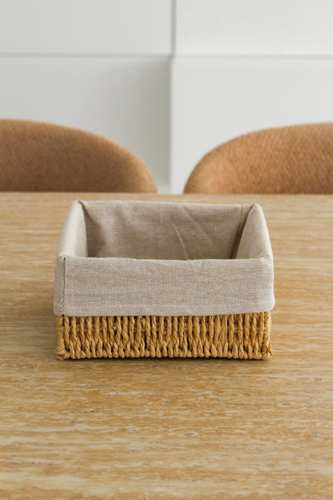 Corbeille Carrée -BOHO- avec Doublure en Lin - Ena Home