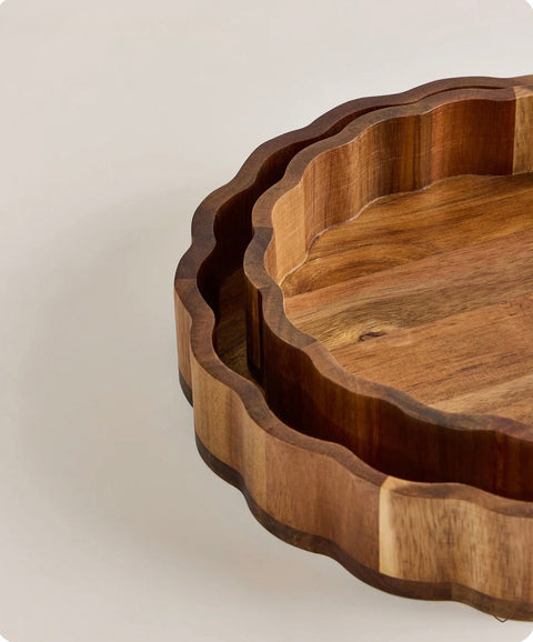 Ensemble de Plats en bois d'acacia 2 pièces | Bord ondulé | 25 et 20 cm - Ena Home