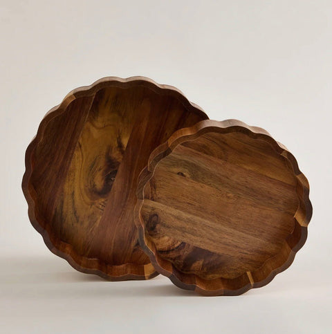 Ensemble de Plats en bois d'acacia 2 pièces | Bord ondulé | 25 et 20 cm - Ena Home