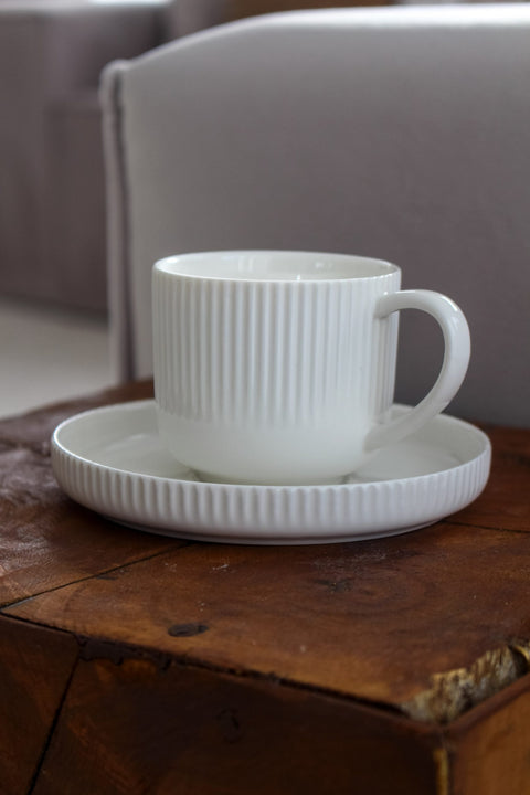 Tasse à Café + Sous-Tasse LINEA – Porcelaine Blanche