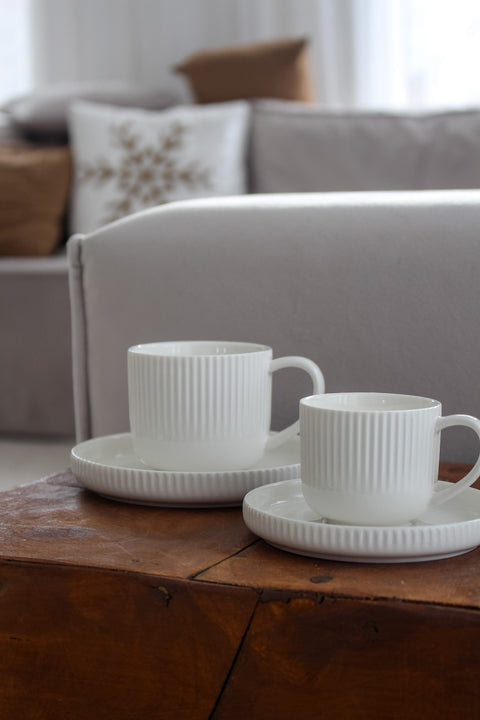 Tasse à Expresso LINEA en Porcelaine Blanche + Sous-Tasse
