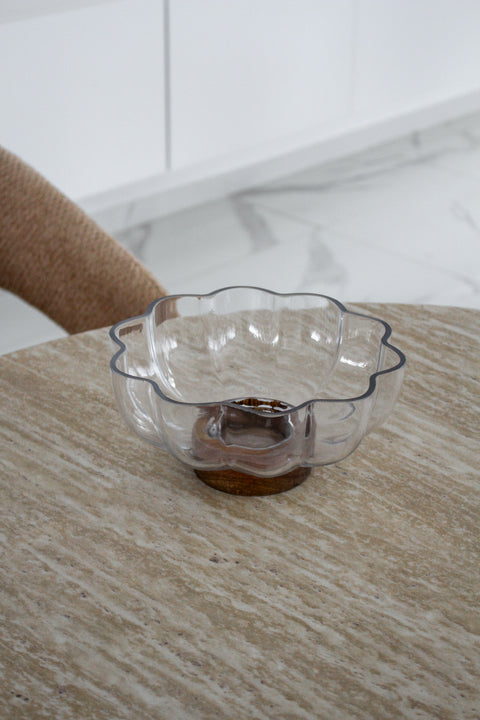 Saladier Bloom — verre ondulé & base bois