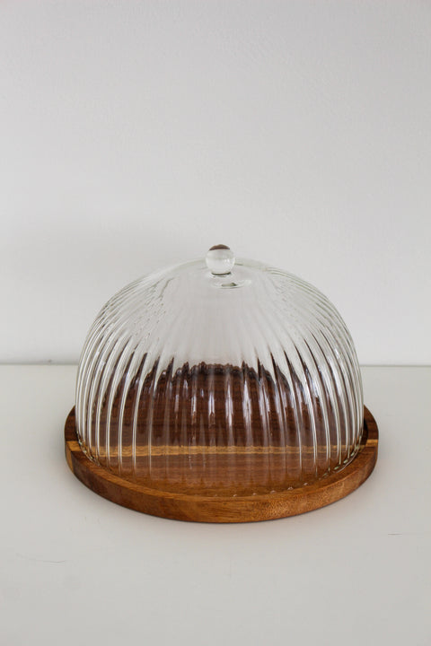 Cloche à gâteau LUANA – Verre soufflé & plateau en bois d’acacia (Ø 21 cm)