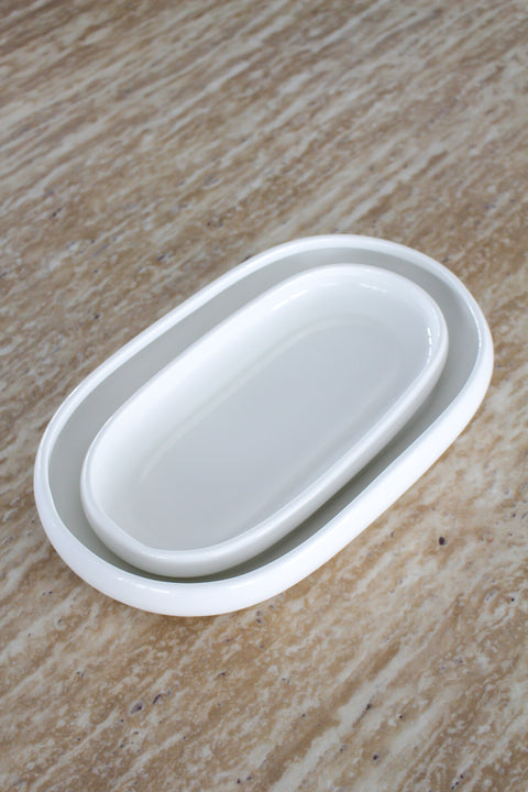 Plats ovales Bondy en céramique blanche brillante – Ensemble de 2