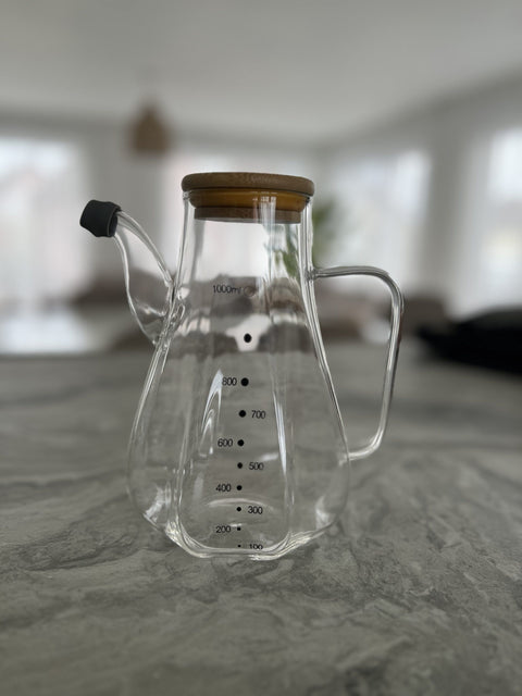 Bouteille à Huile en Verre avec Bouchon Bois – 520 ml