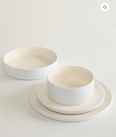 Noa Beige Blanc Ensemble de vaisselle 24 pièces - Ena Home