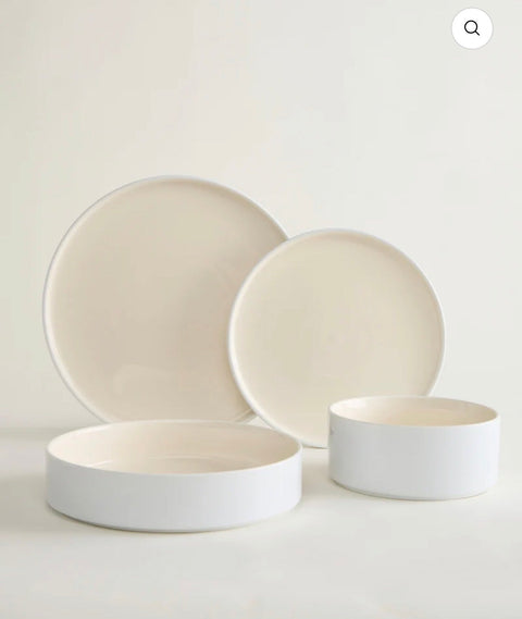 Noa Beige Blanc Ensemble de vaisselle 24 pièces - Ena Home