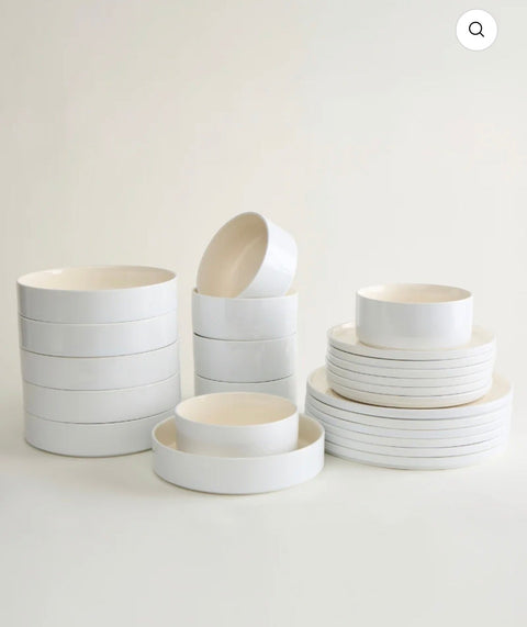 Noa Beige Blanc Ensemble de vaisselle 24 pièces - Ena Home