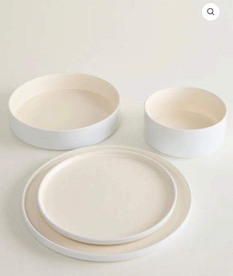 Noa Beige Blanc Ensemble de vaisselle 24 pièces - Ena Home