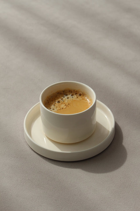 Set de tasses à café Noa Beige Blanc avec sous-tasses — duo - Ena Home